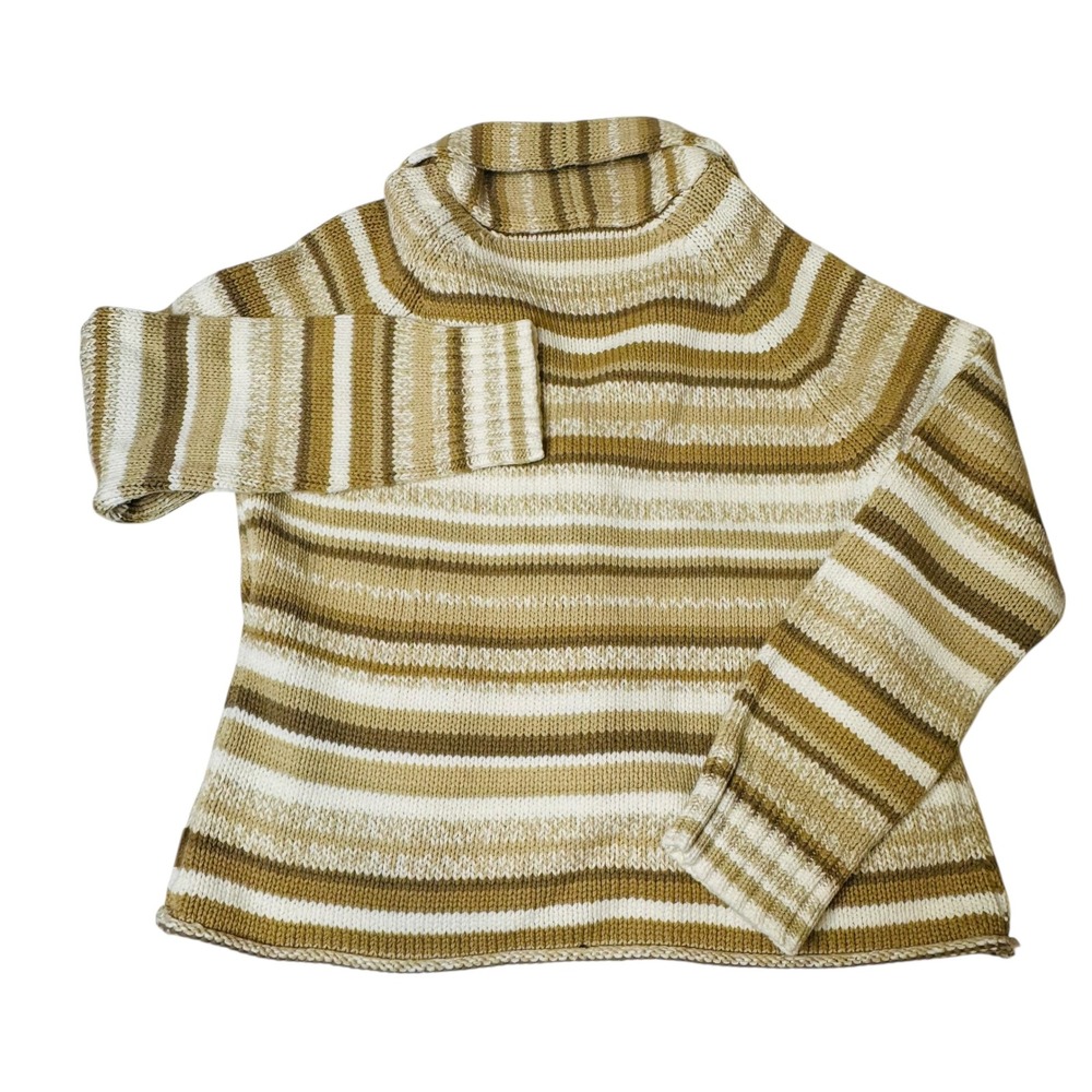 Liz Claiborne Striped Knit Cardigan Sweater Women L Beige Brown Button Front Y2K - Picture 5 of 6